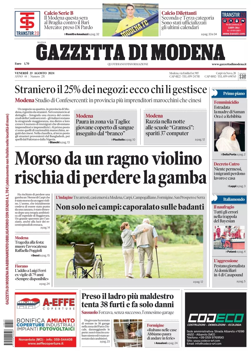 Prima-pagina-gazzetta di modena-oggi-edizione-del-2024-08-23